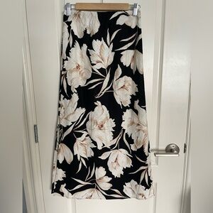 RW&CO Black Floral Linen Blend Maxi Skirt Straight Silhouette With Fluid Drape